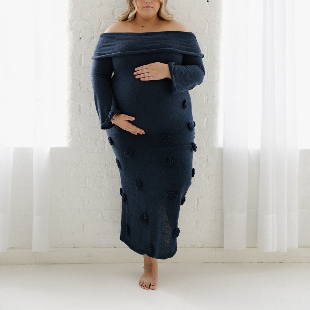 Meshki Navy Off-Shoulder Maxi Dress